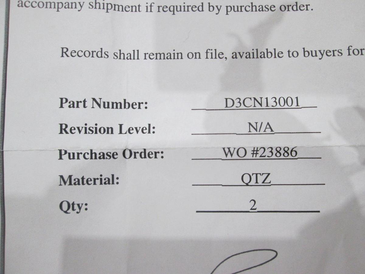Used Heraeus, D3CN13001, Quartz Plate, New, Lot of 2