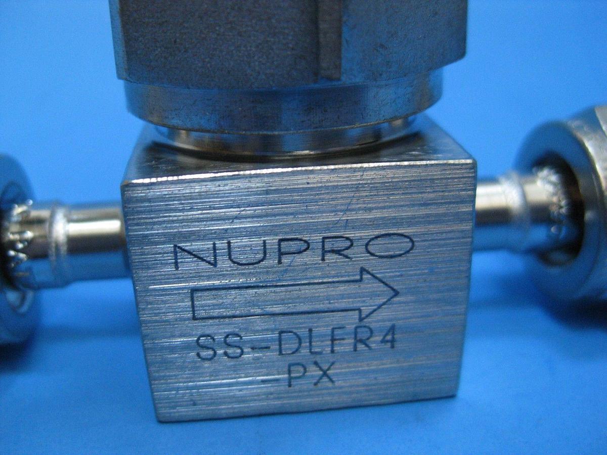 Used Nupro SS-DLFR4-PX Manual Valve w/ Green Lever Handle, 1/4" FVCR/FVCR, Used