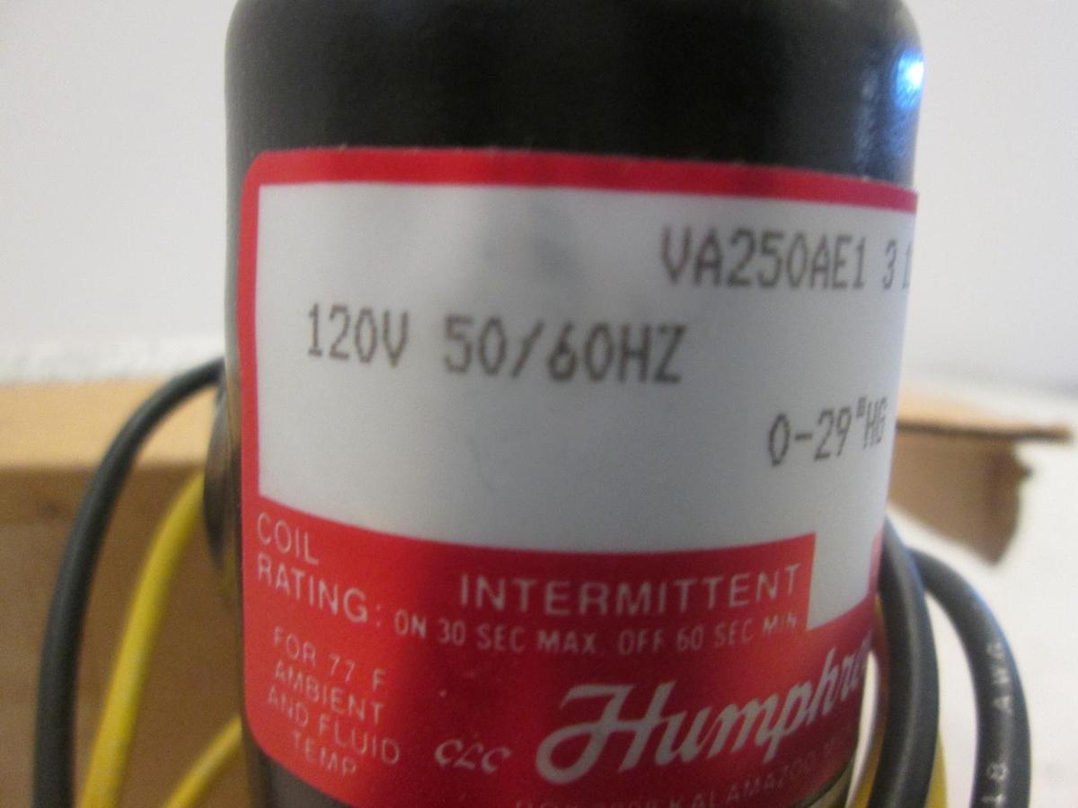 Humphrey, VA250AE1, Solenoid Valve, 120 V, 50/60Hz, 0-29" HG, New