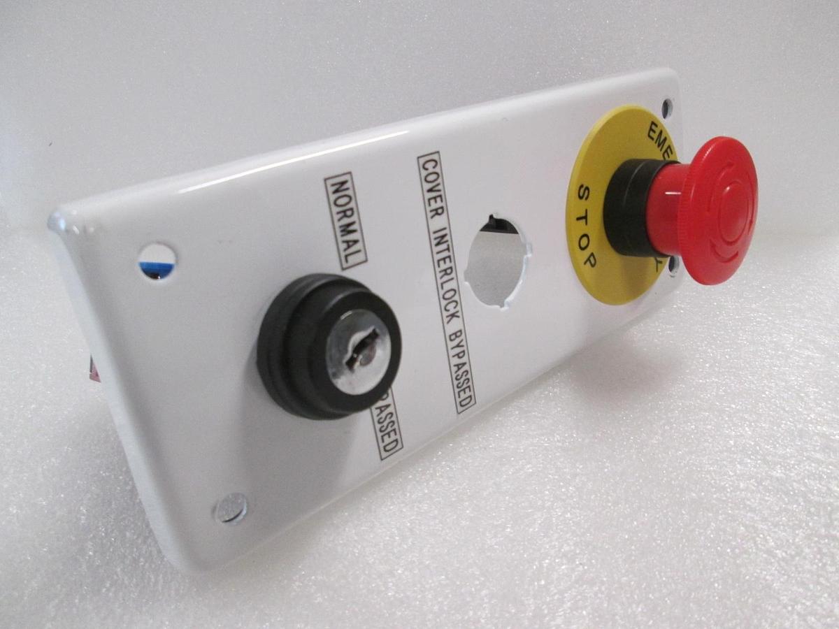 Used Cover Interlock Bypass Panel w/ Emergency Stop Button, Used