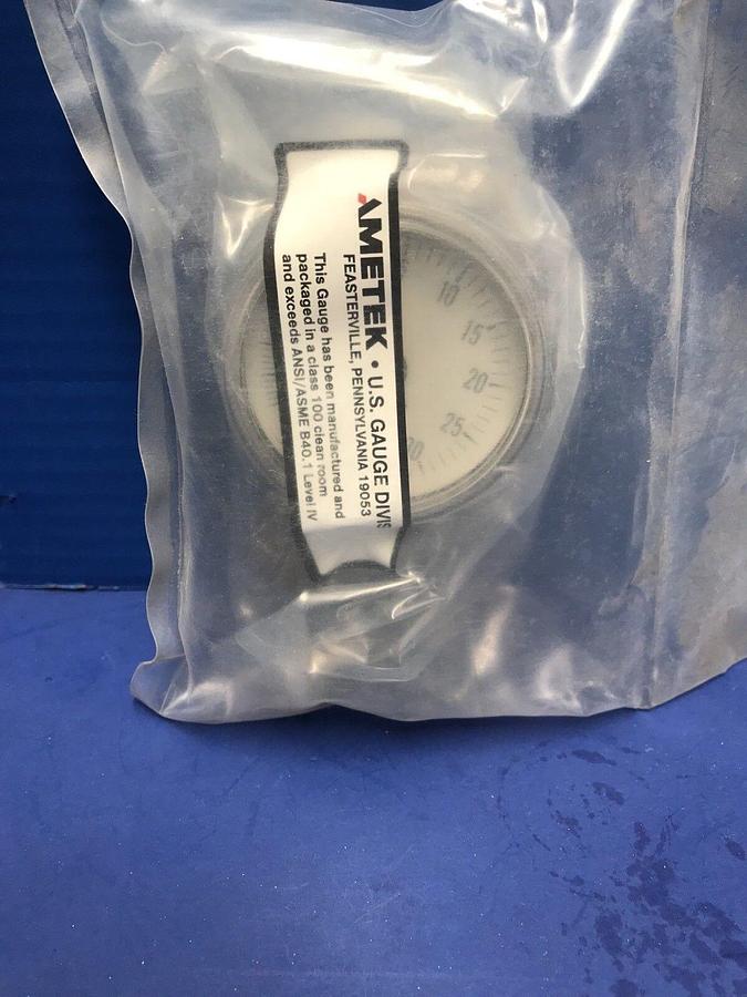 Used Ametek Cleanroom Pressure Gauge, 2", Class 100, 30-0-30 psi, 1/4" FVCR, New