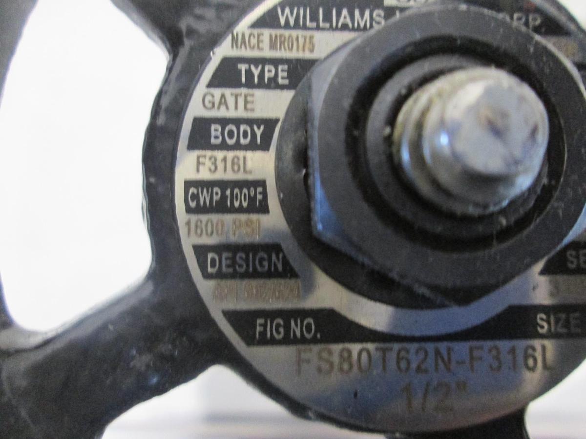 Used Williams, Double Gate Valve, 1600 PSI, FS80T62N-F316L, 1/2", New