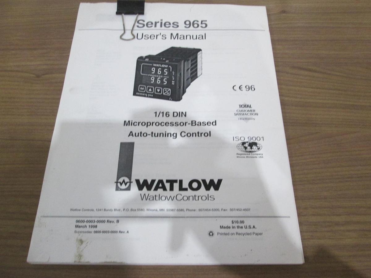 Used Watlow, Series 965, Microprocessor-Based Auto Tuning Control, User Manual, Used