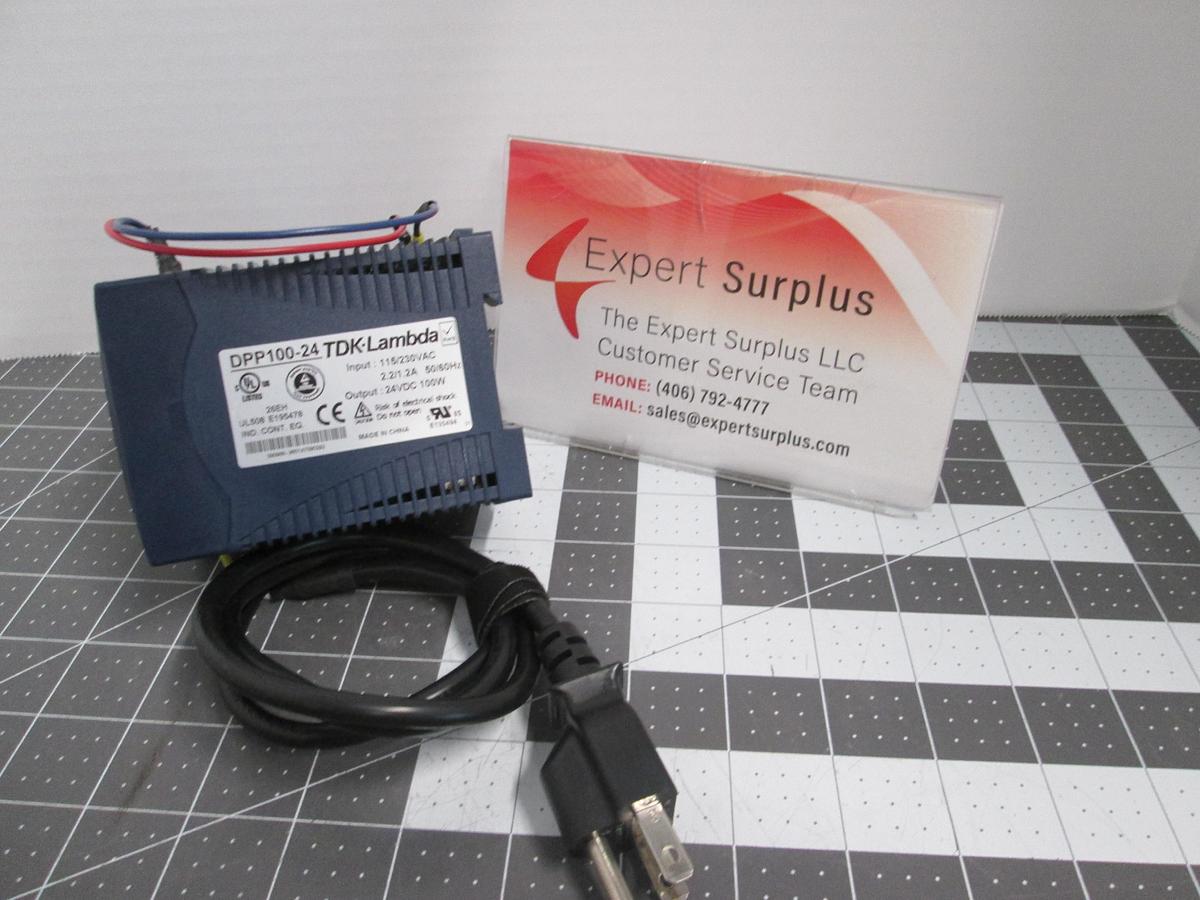 Used TDK-Lambda DPP100-24 DIN Rail Power Supply 115/230VAC Input 24VDC 100W 4.2A Max