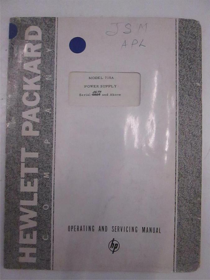 Used HP Model 710A Power Supply Instruction and Operating Manual, Used