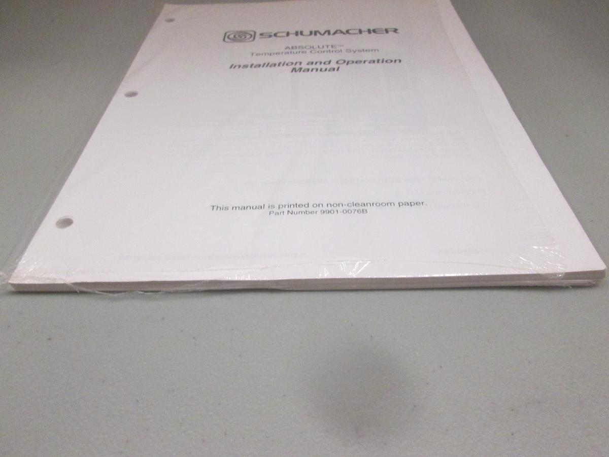 Used Schumacher, Absolute Temperature Control System Installation and Op Manual, New
