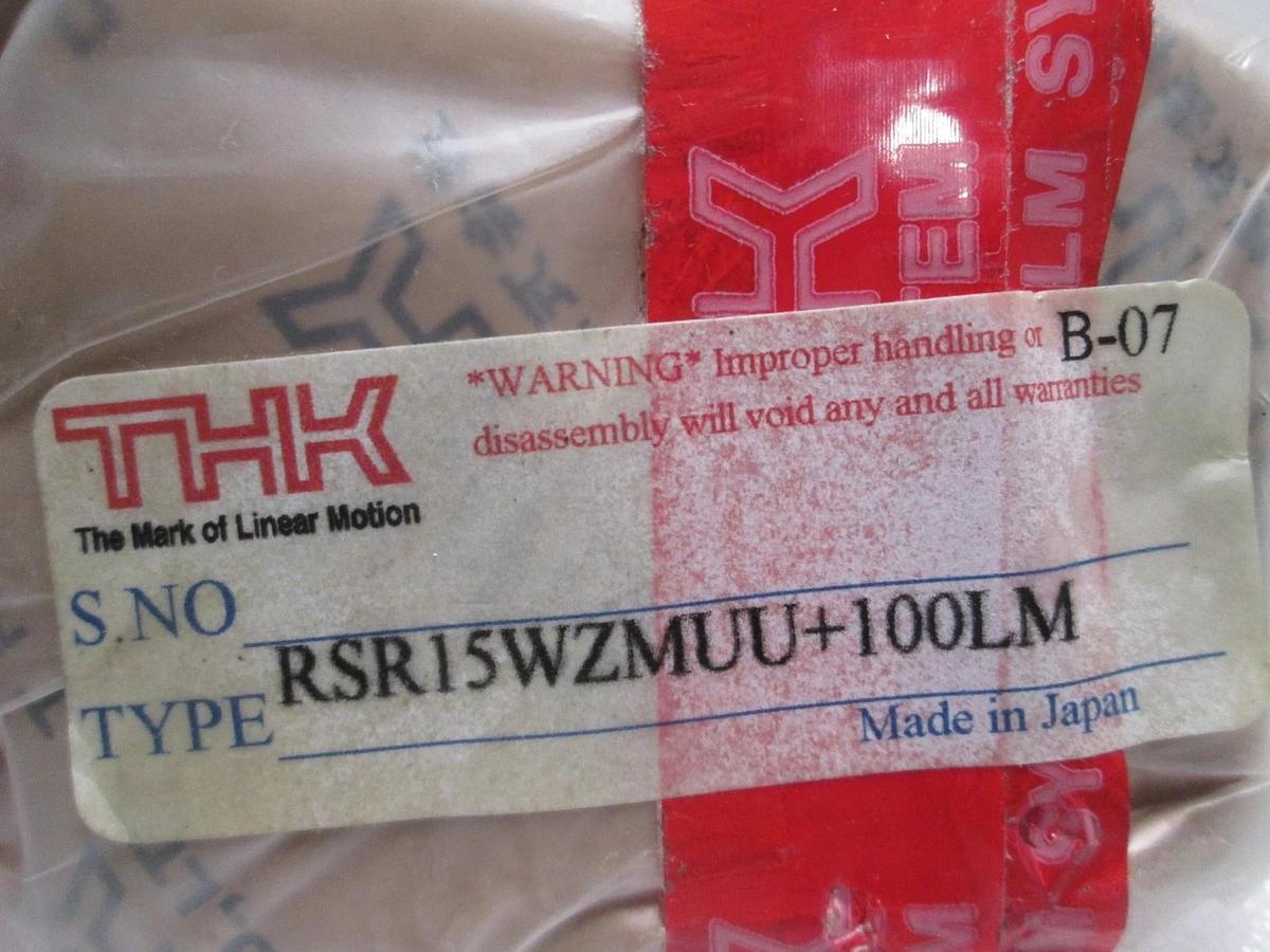 THK, RSR15WZMUU+100LM, Linear Bearing Guide Block w/ Guide Rail, New