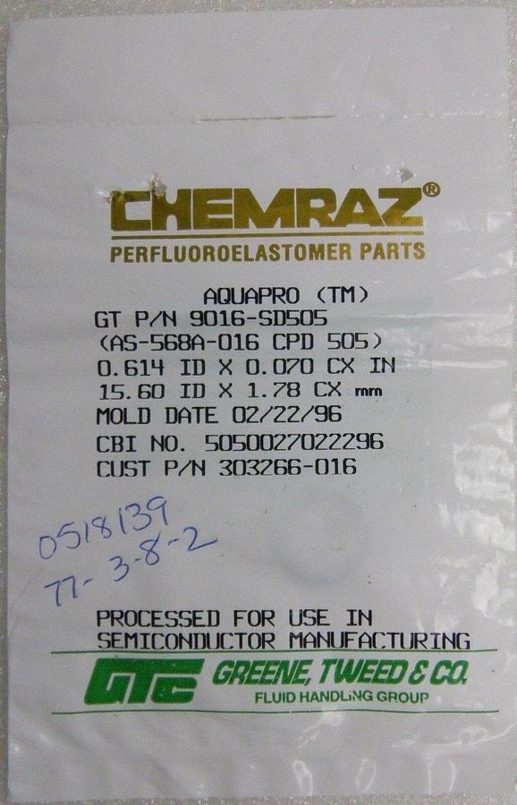 Used Chemraz, Greene Tweed, O-Ring 9016-SD505, Aquapro - LOT of 5