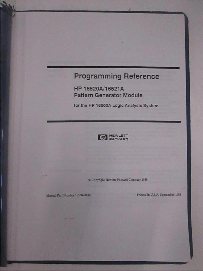 Used HP 16520A/16521A Pattern Generator Module Programming Reference, Used