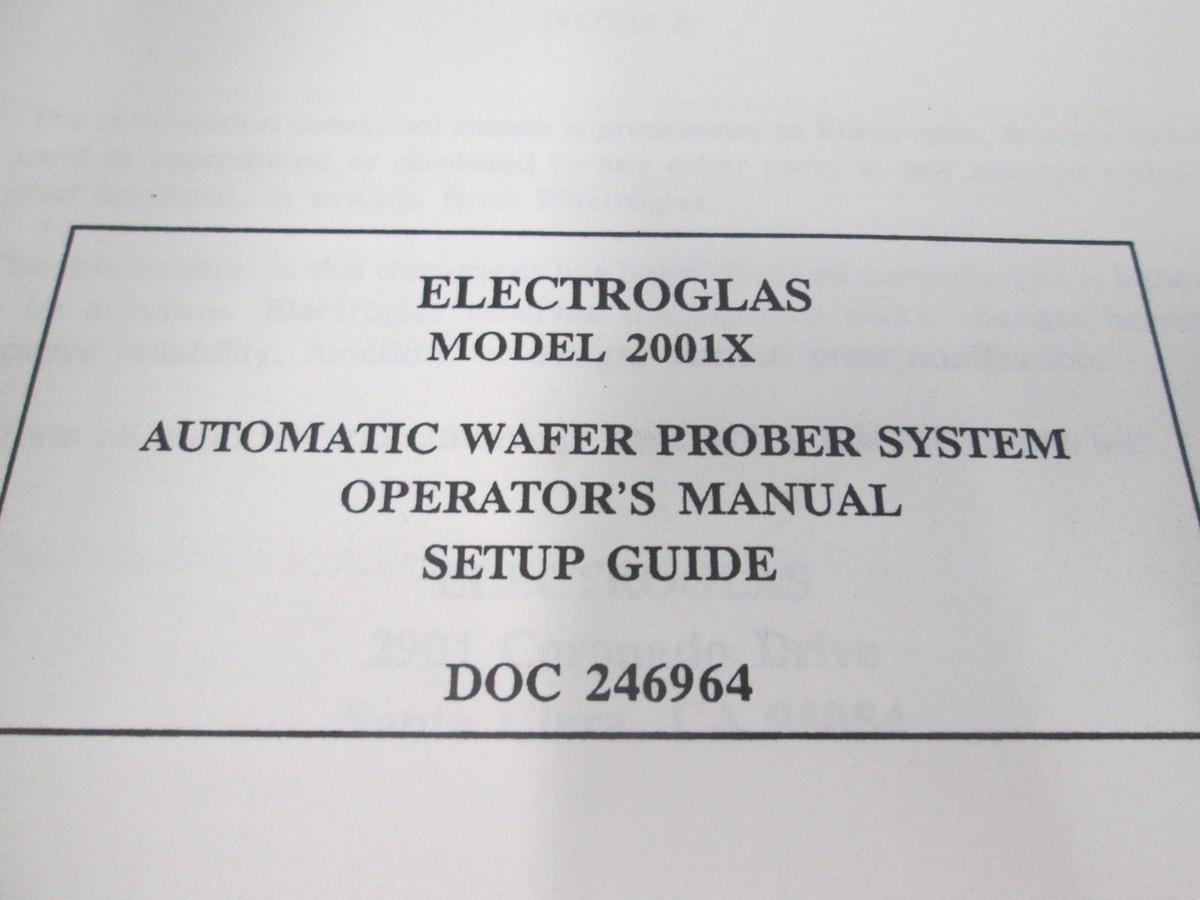 Used Electroglas, Model 2001x, Automatic Wafer Prober Operators Manual, Setup, Used