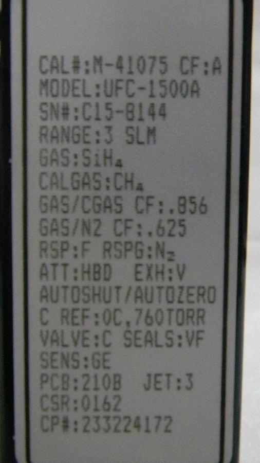 Used Unit UFC-1500A, Mass Flow Controller, Gas- SiH4, Range- 3 SLM, 1/4" M I/O