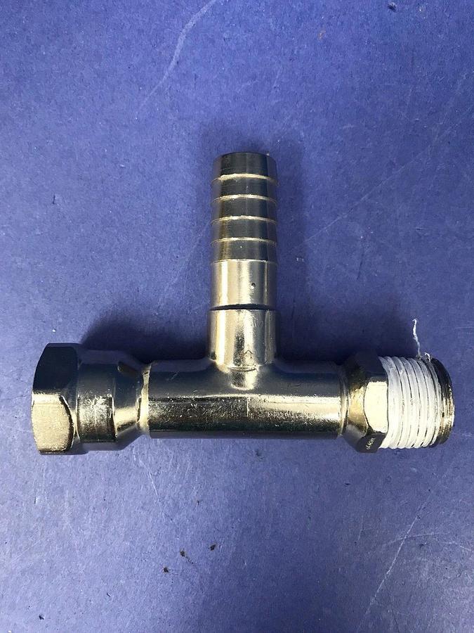 Used Nibco Stainless Steel Tee 3/4"FNPT x 3/4"MNPT x 1/2" Barb, Lot of 6 Used