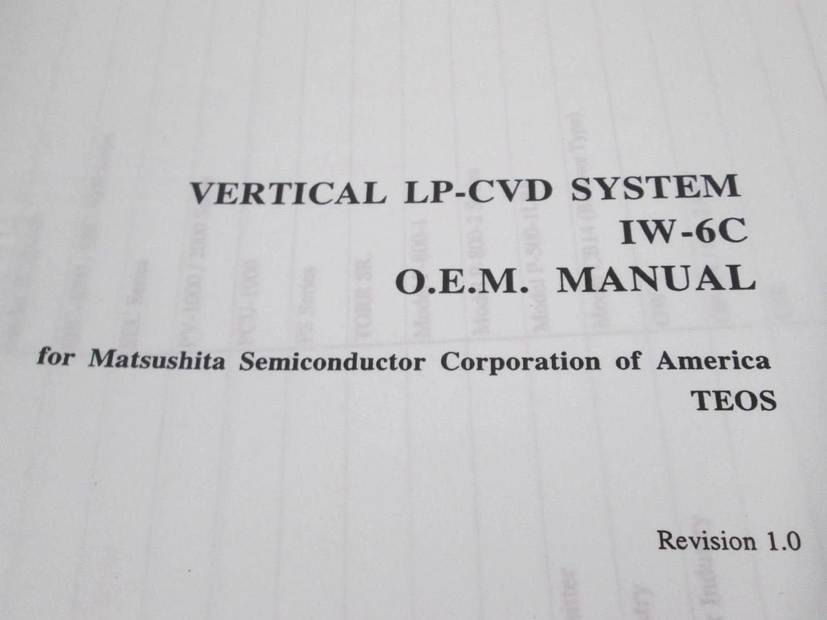 Used TEL Tokyo, IW-6C, O.E.M. Manual, TEOS, Used