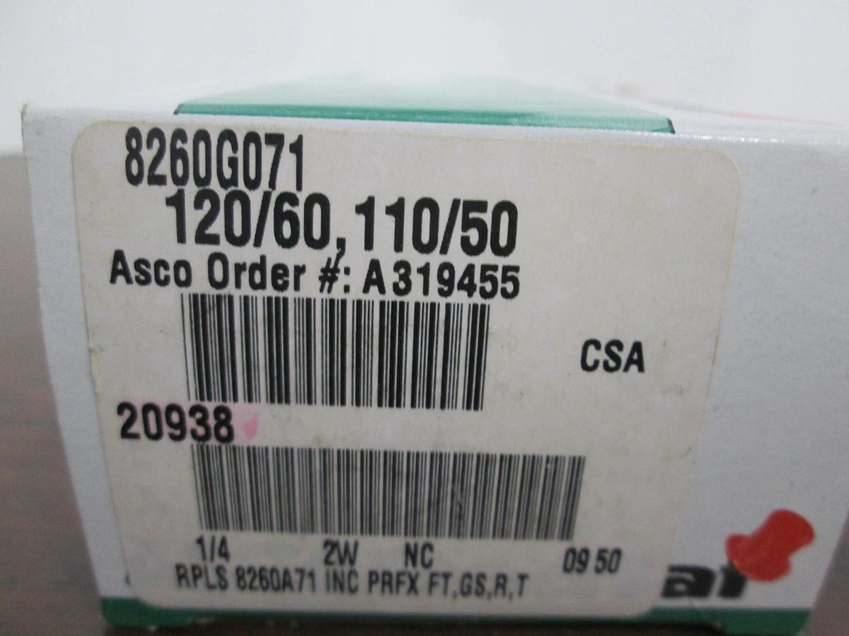 Asco, 8260G071, Solenoid Valve, 1/4", 120PSI, New