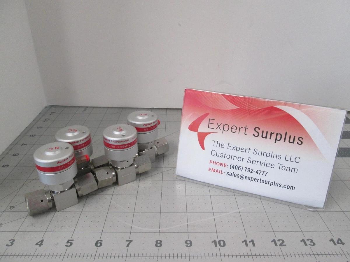 Used Fujikin, Diaphragm Valve, O.P 0.39-0.59MP, N.C., Used, Lot of 4