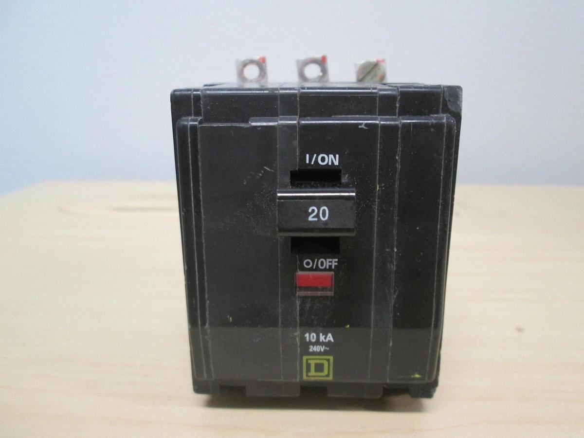 Used Square D, L-5225, Type QOB, 3 Pole Circuit Breaker, 20A, Used