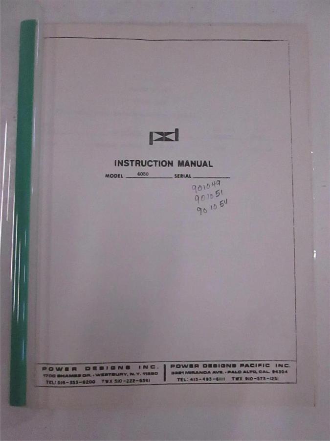 Used Power Designs Model 4050 Instruction Manual, Used