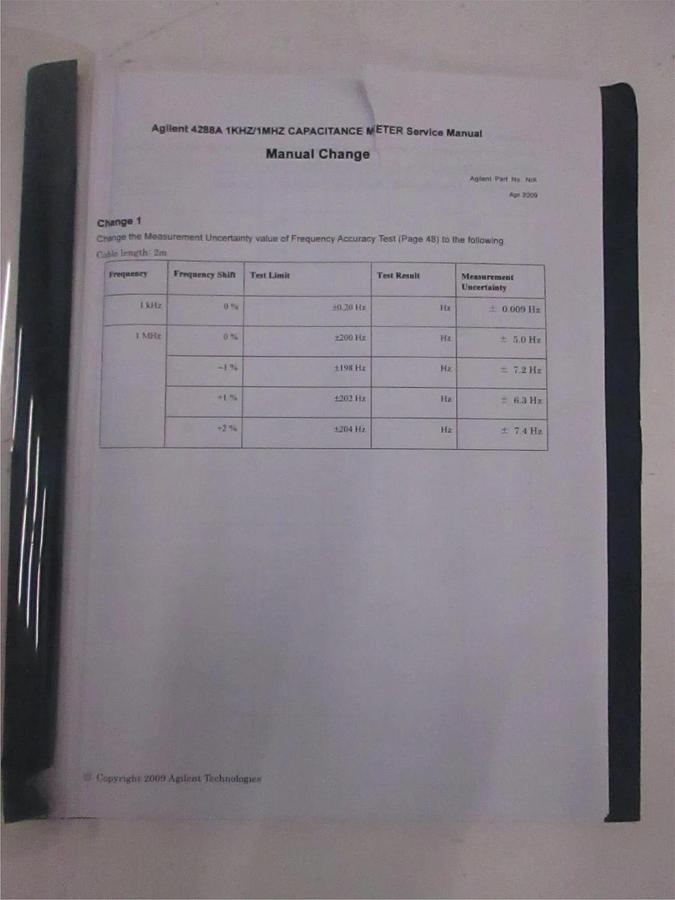Used Agilent 4288A Capacitance Meter Service Manual, Manual Change, Used