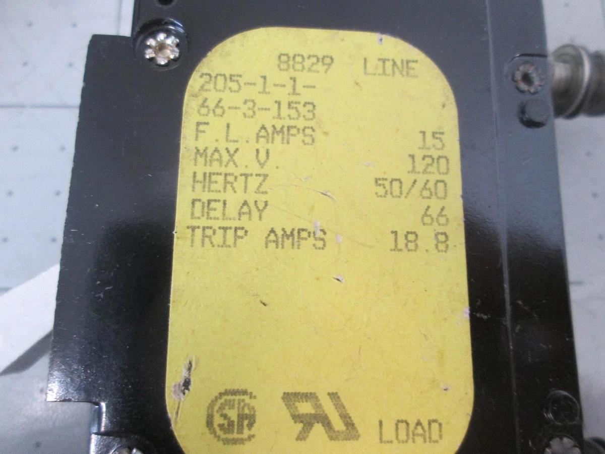 Used Airpax, Circuit Breaker, Single Pole, 205-1-1-66-3-153, Used, Lot of 7