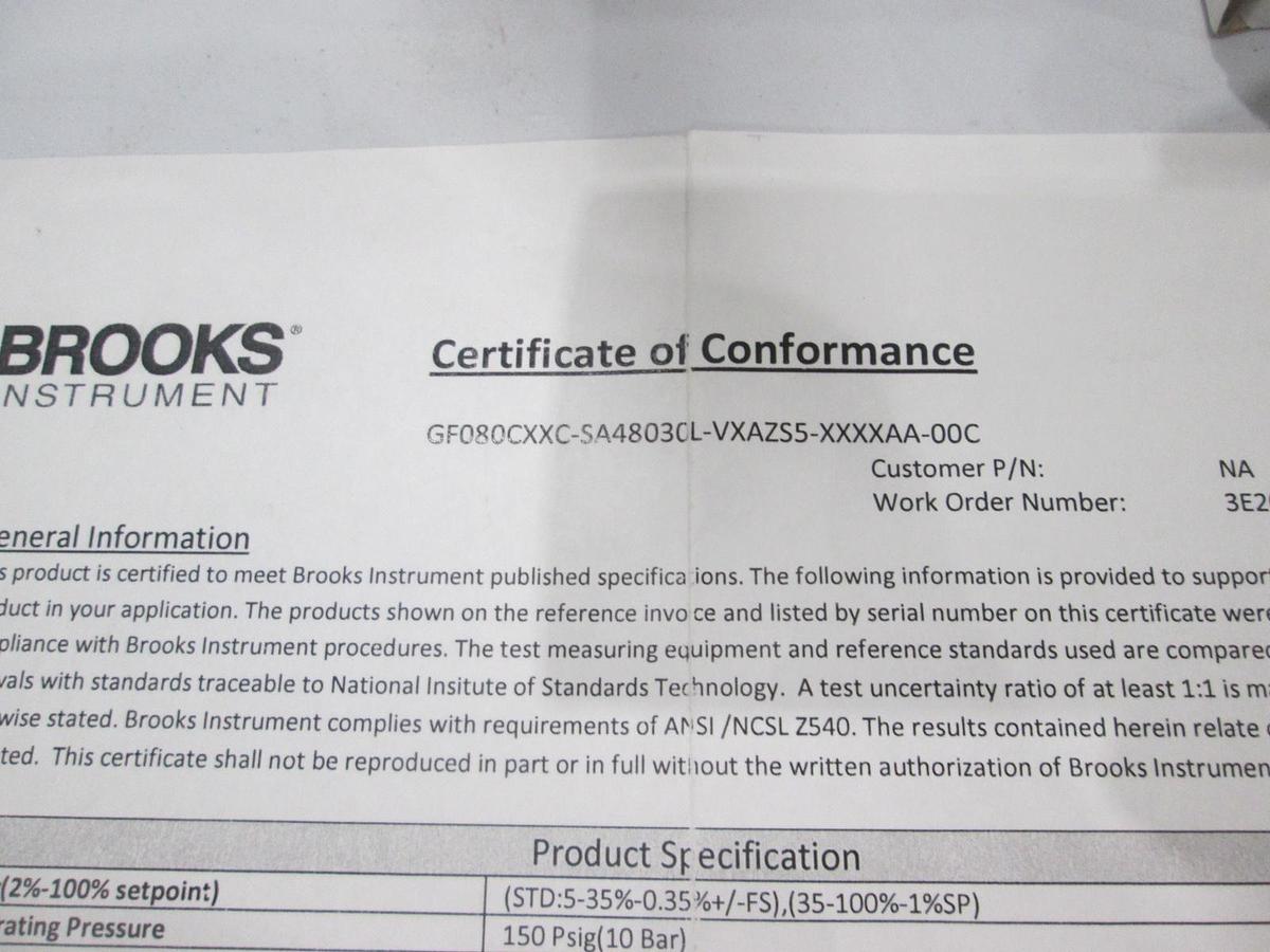 Used Brooks, GF080CXXC, 20000 ccm, O2 Gas, Mass Flow Controller, New