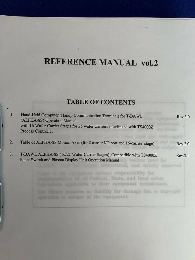 Used Tokyo Electron ALPHA-8S-E Vertical LP-CVD Reference Manual Vol 1 and Vol 2