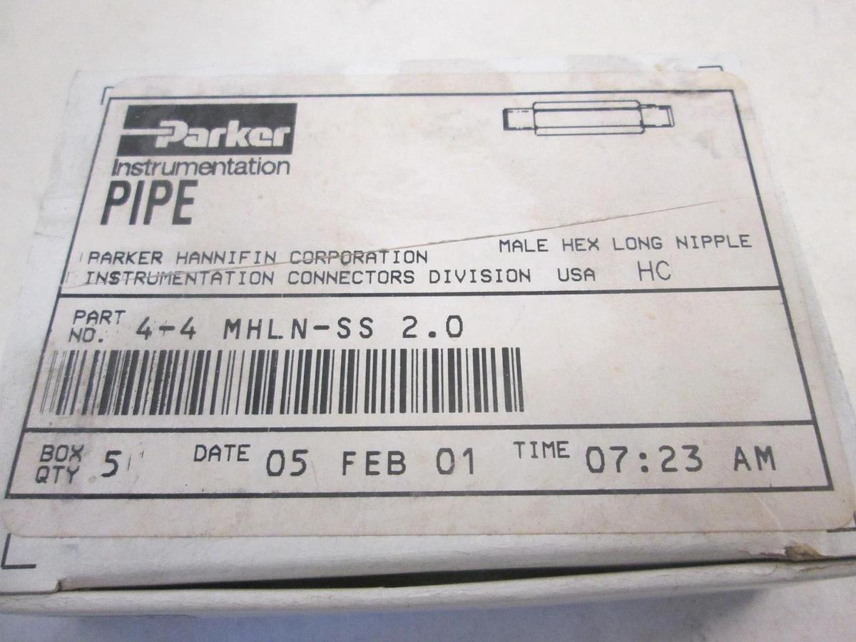 Parker, 4-4 MHLN-SS 2.0, Male Hex Long Nipple, Box of 3, New