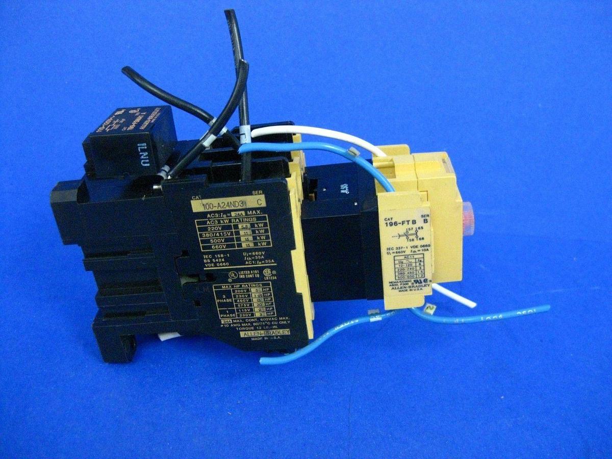 Used Allen-Bradley Timing Relay 196-FT B w/ Contactor 100-A24ND3, Used