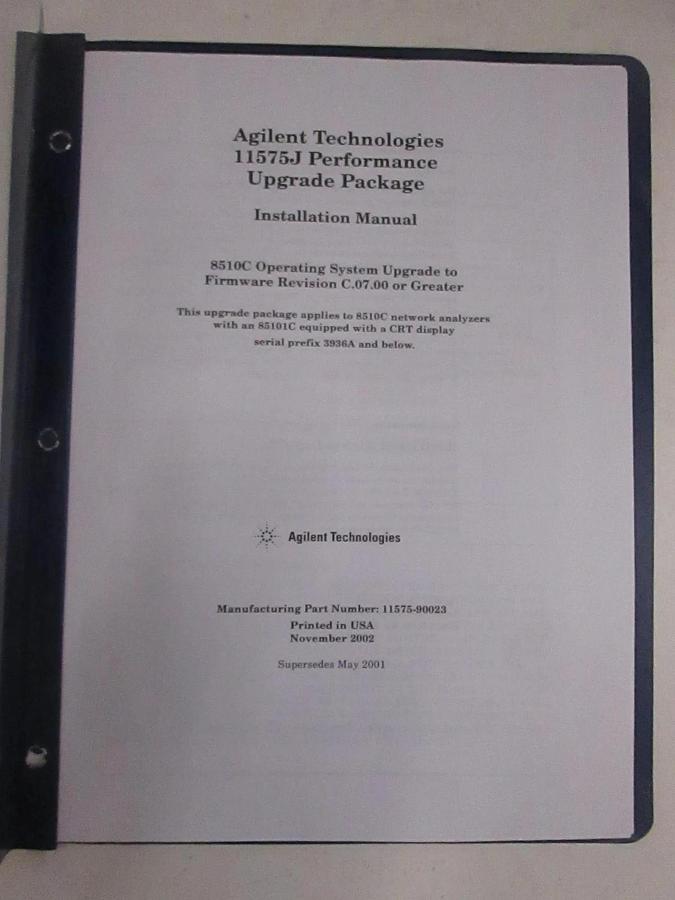 Used Agilent 11575J Performance Upgrade Package Installation Manual, Used