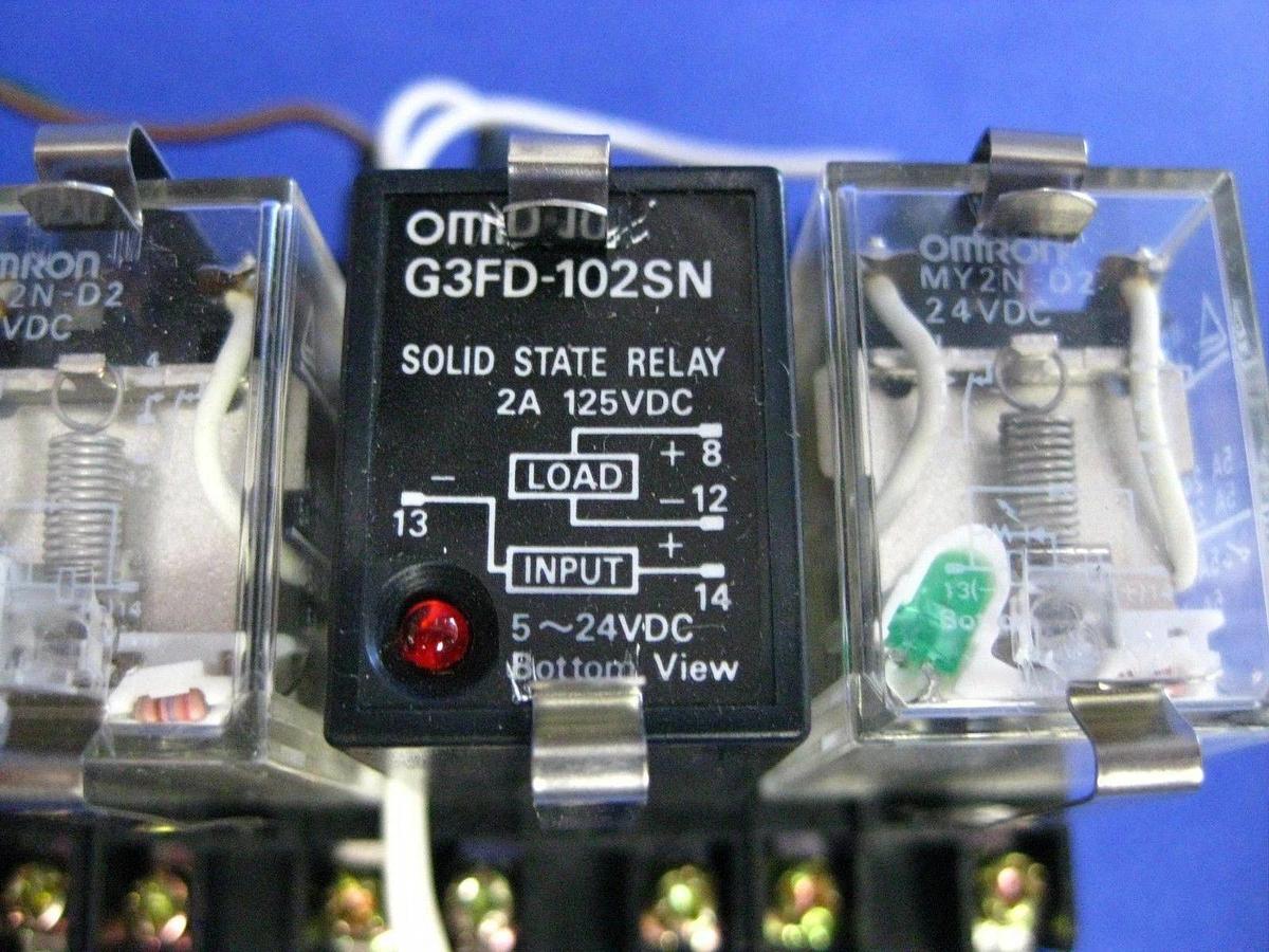 Used OMRON Relay Assy w/ MY2N-D2 Relays, H3Y Timer, G3FD-102SN SS Relay, Track Mount