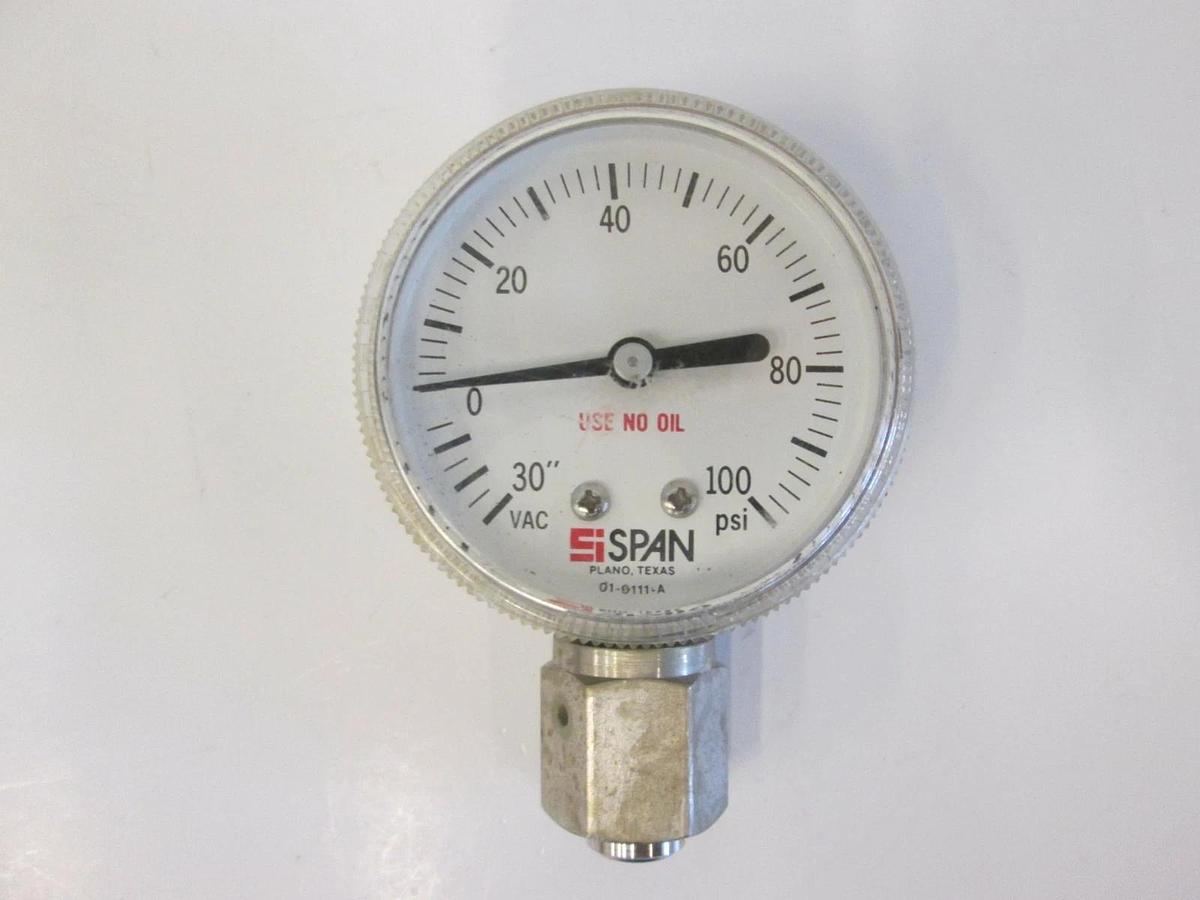 Used Span Pressure Gauge 30-0-100 psi, 1/4" FVCR, Used