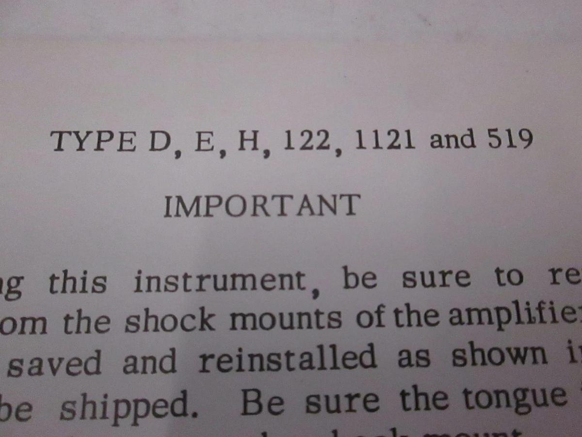 Used Tektronix Type D,E,H,122,1121 and 519 Plug-In Instruction Manual, Used