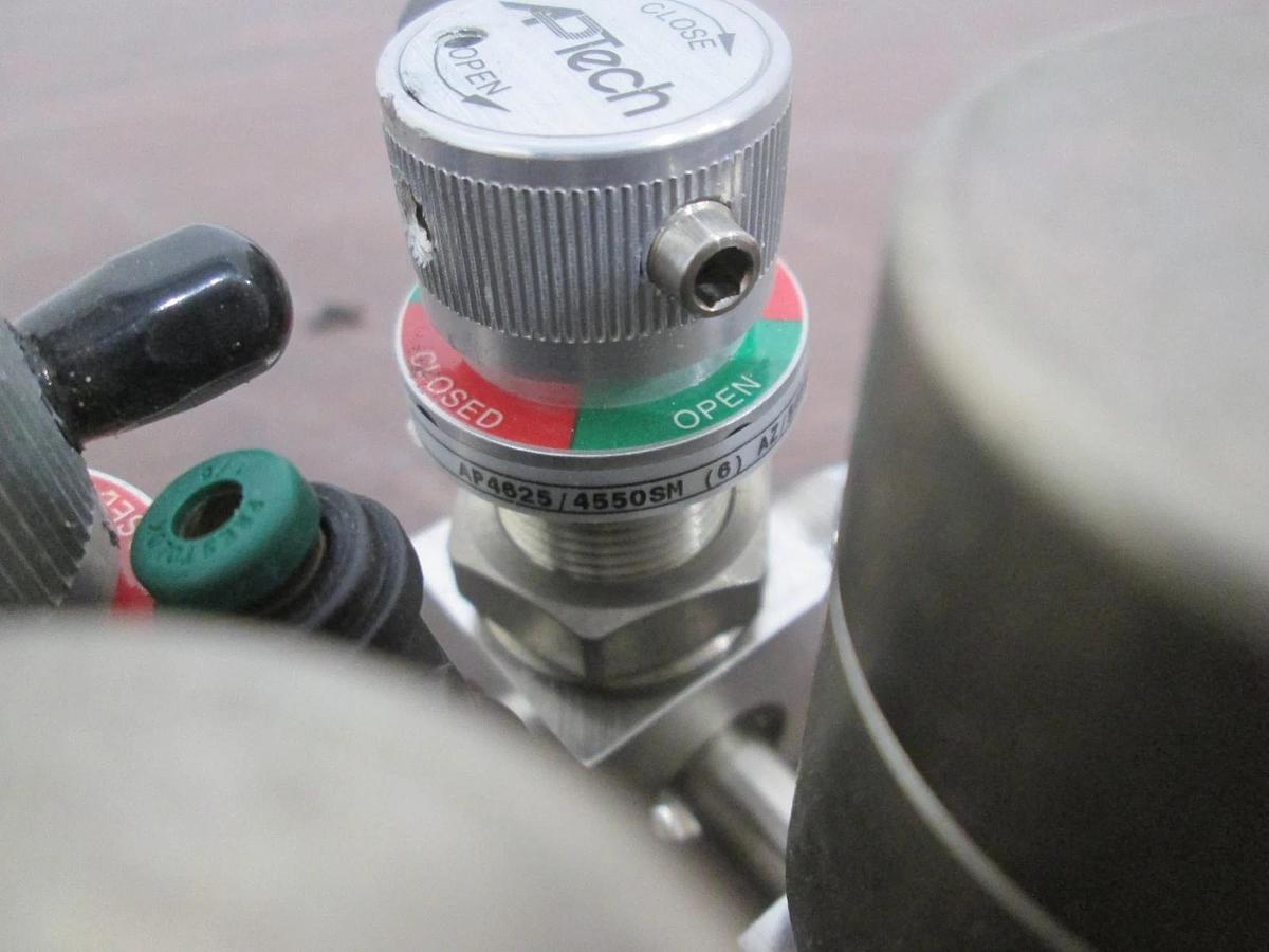Used APTech AP4625 (4) Manual Diaphragm Valve Manifold Assy w/ 2 Valves, Used