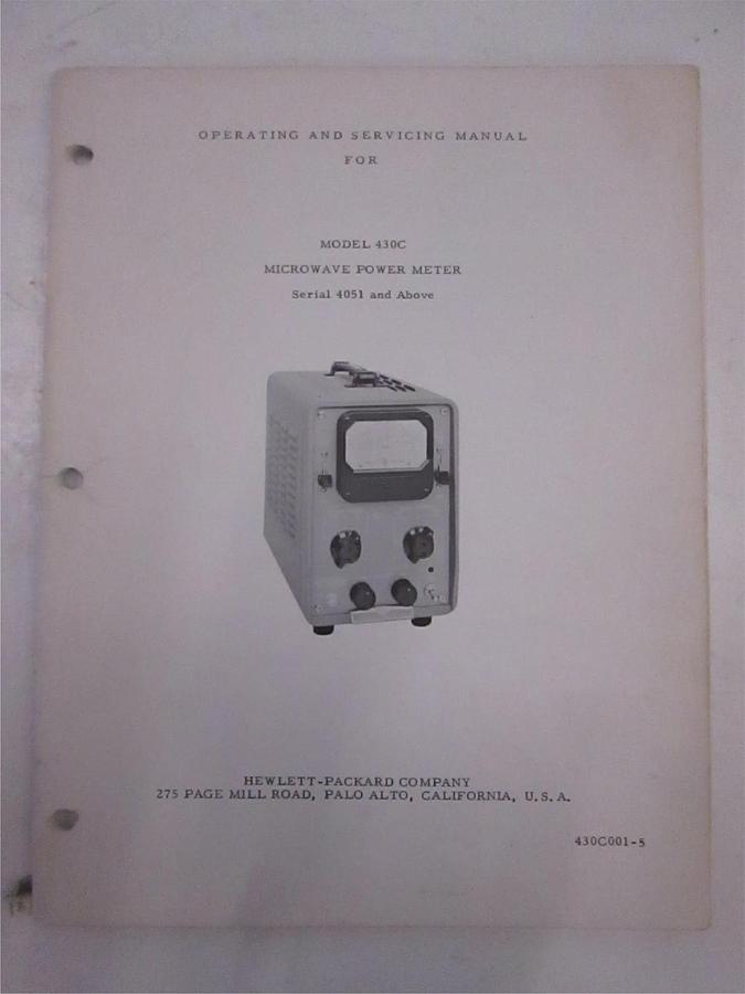 Used HP Model 430C Microwave Power Meter Operating and Service Manual, Used