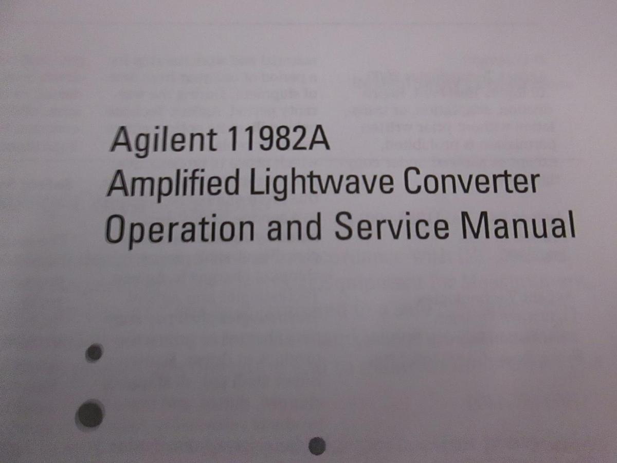 Used Agilent 11982A Amplified Lightwave Converter Operation and Service Manual, Used