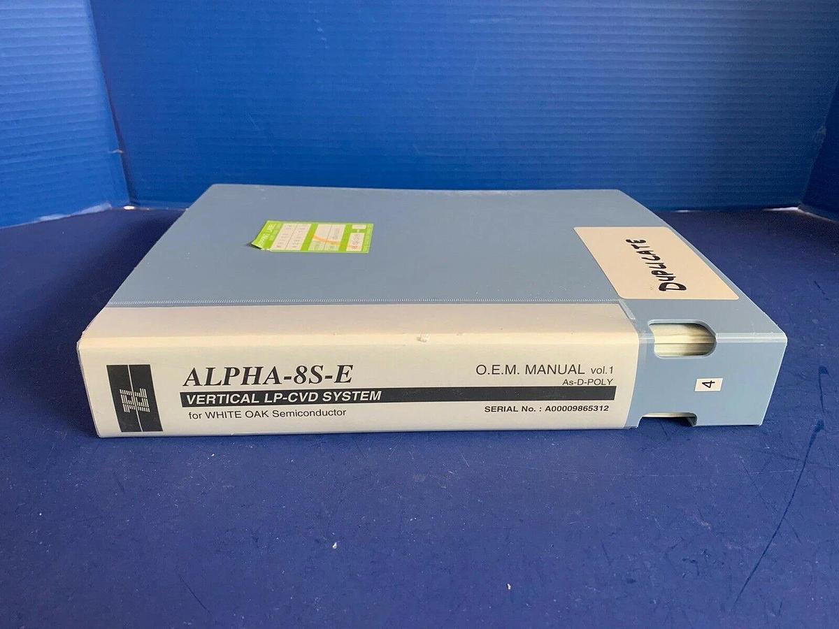 Used Tokyo Electron ALPHA-8S-E Vertical LP-CVD As-D-POLY O.E.M. Manual Volume 1, Used