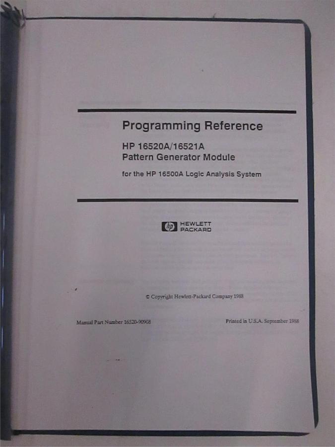 Used HP 16520A/16521A Pattern Generator Module Programming Reference, Used