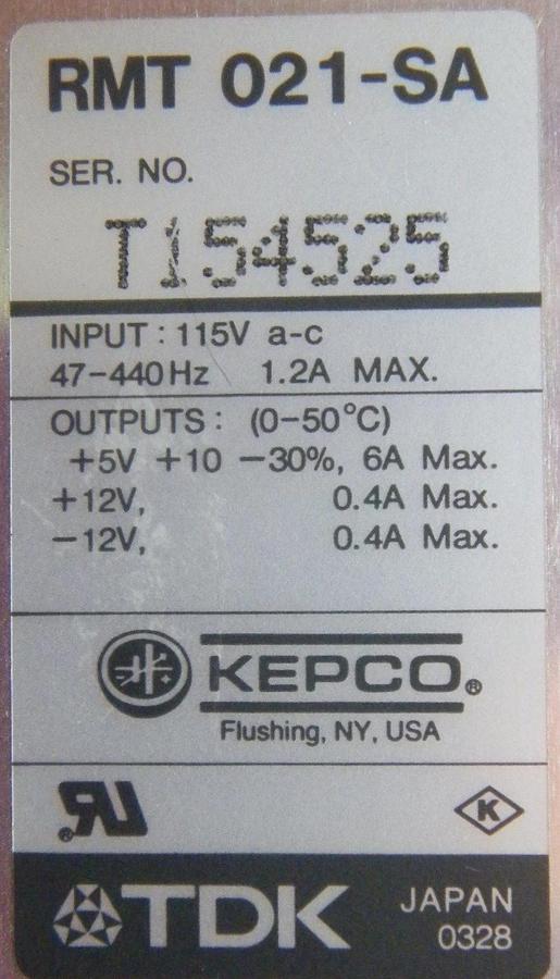 Used Kepco TDK RMT 021-SA Power Supply, Used