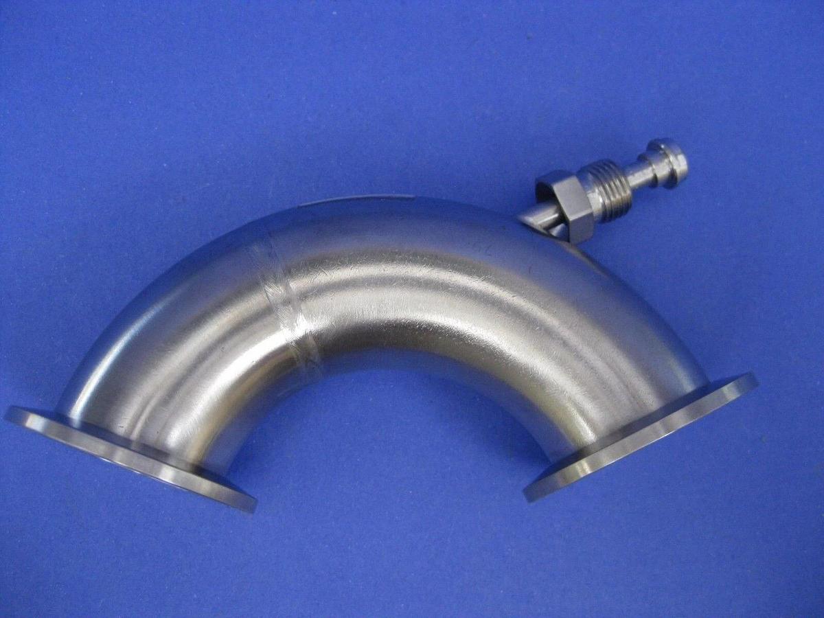 Used AMAT Vacuum Tube Weldment, 135° Elbow w/ Leak Check Port NW40 Flange, New