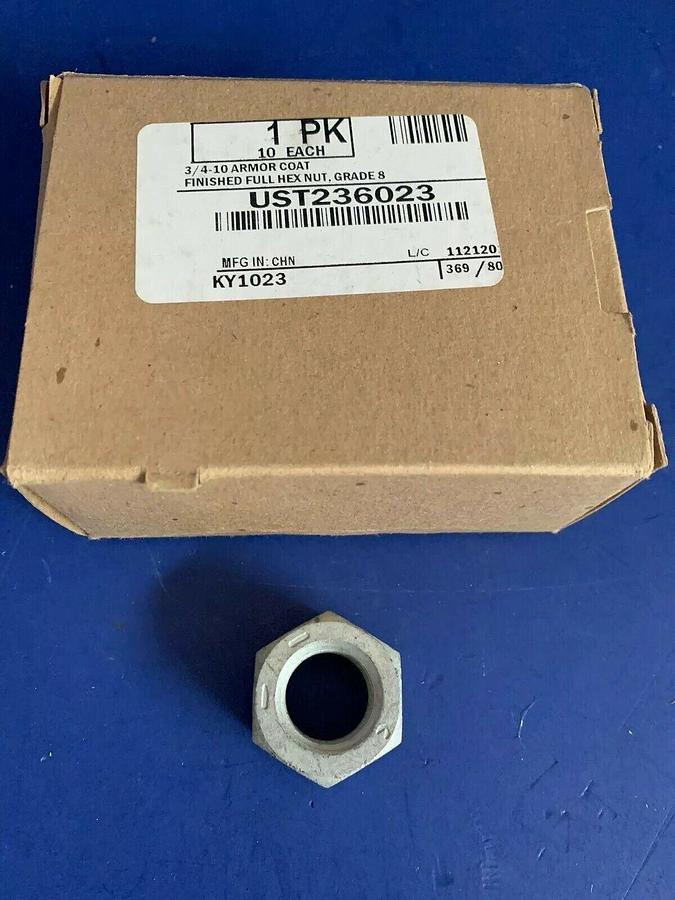 Used Hex Nut UST236023, Armor Code Grade 8, 3/4-10, 7 boxes of 10, 70 total