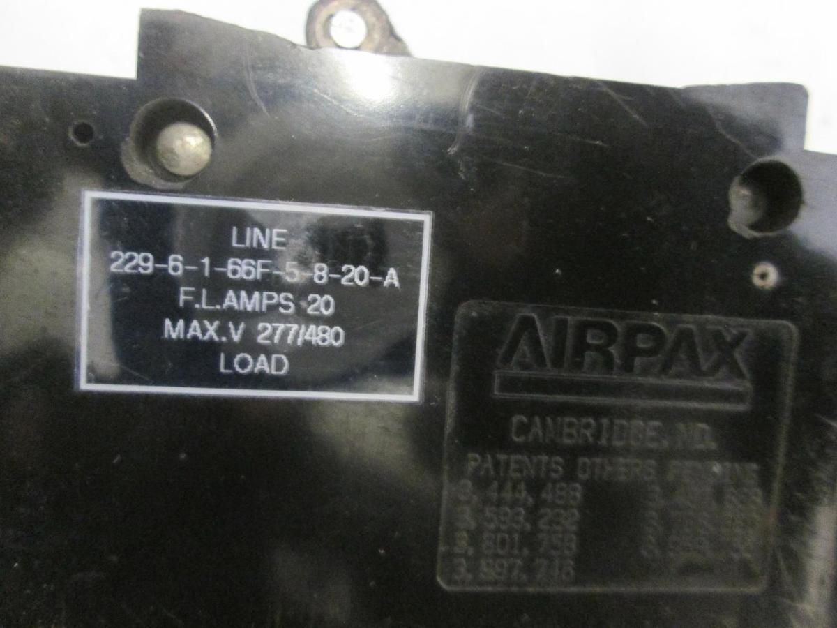 Used Airpax, 2 Pole Circuit Breaker, 229-6-1-66F-5-8-20-A, 20A, Used