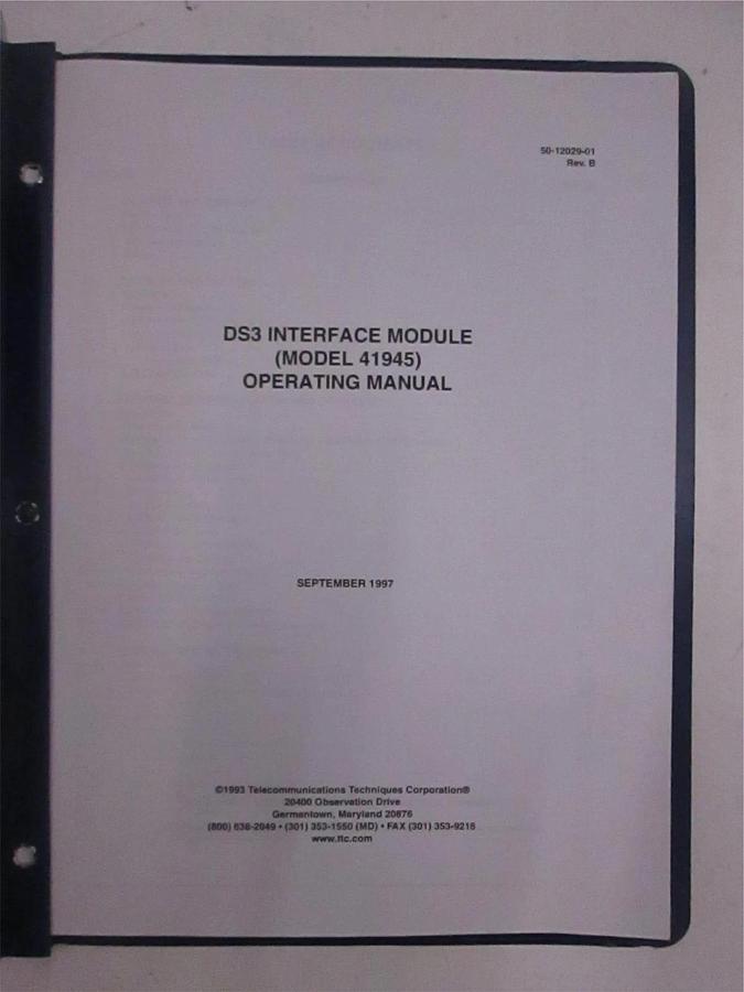 Used TTC DS3 Interface Module Model 41945 Operating Manual, Used