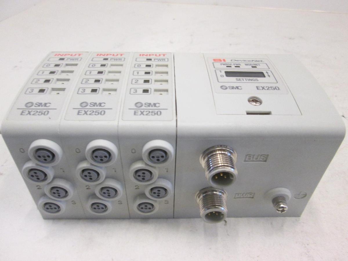 Used SMC, EX250, DeviceNet Interface Module Assy w/ 3 Input Blocks, Used