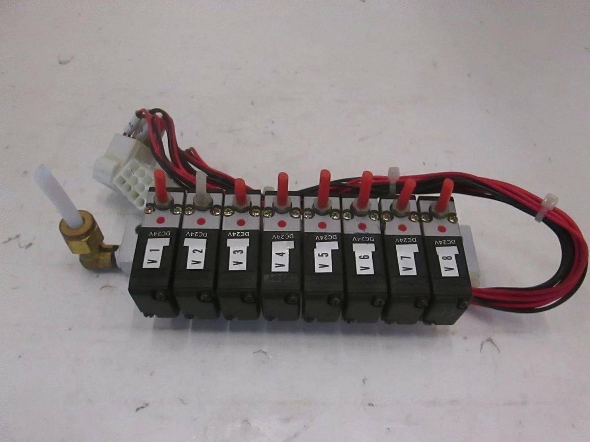 Used Koganei 030E1 Solenoid Valve Manifold Assembly - 8 Valves, Used