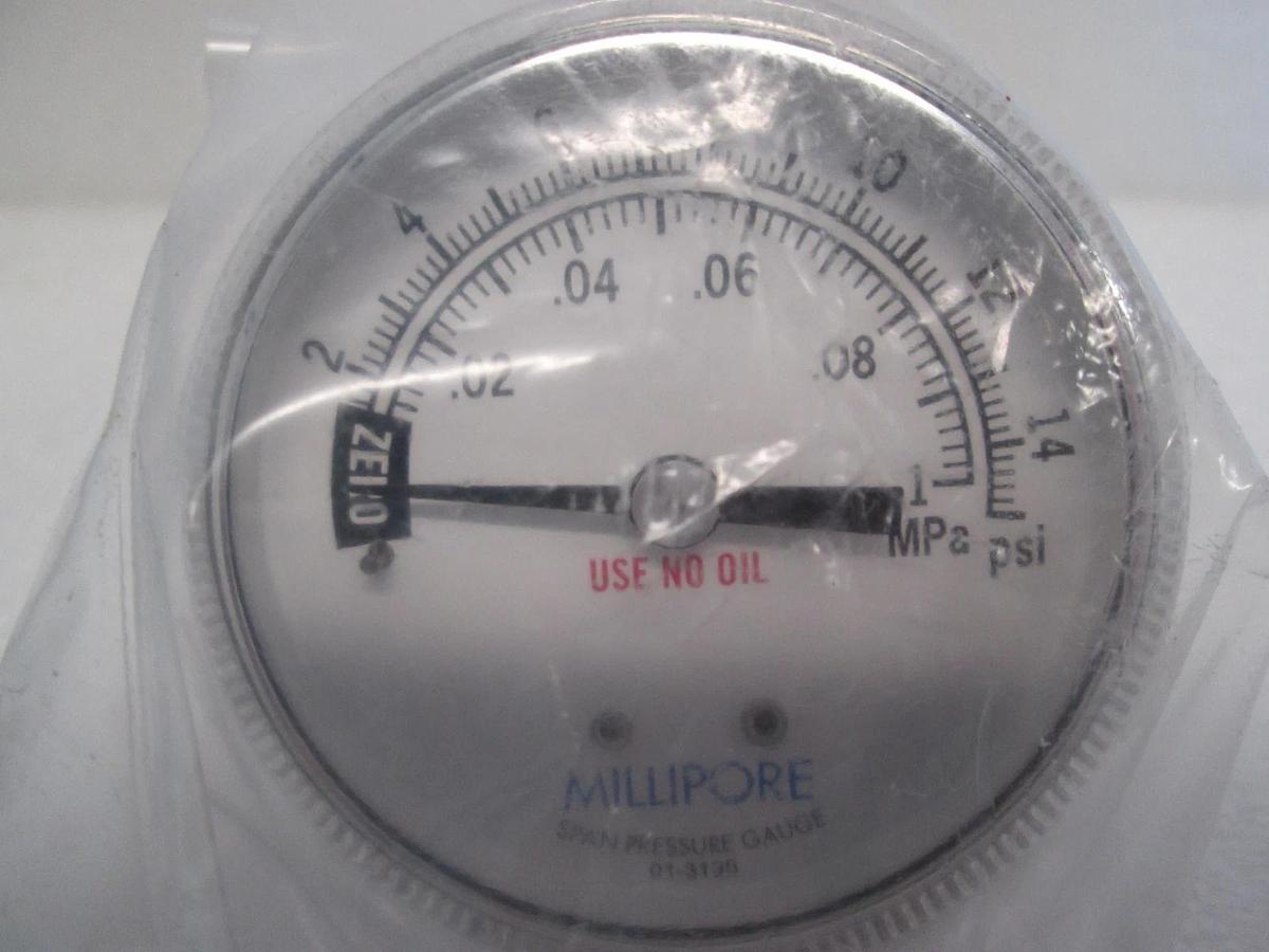 Millipore, 0-15 PSI, 01-3135 Pressure Gauge, Back Mount, New