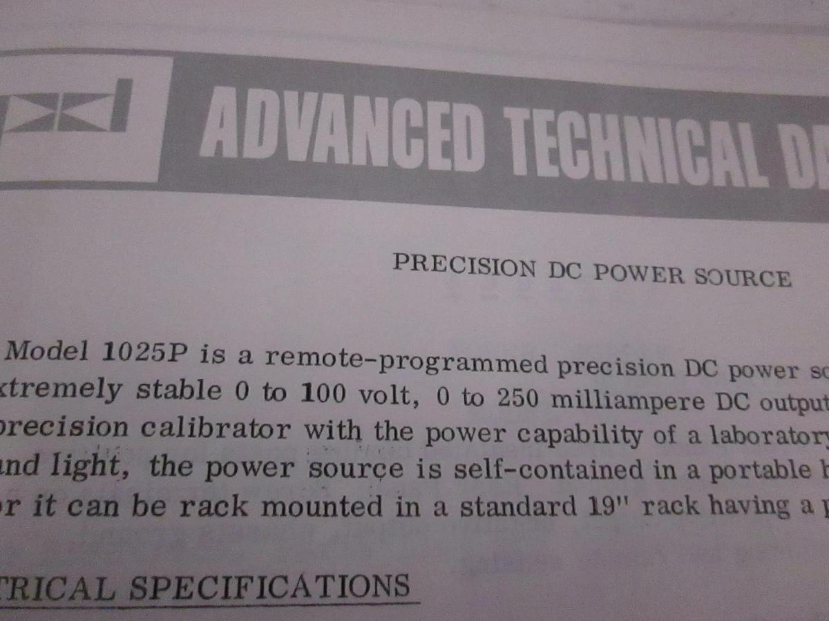 Used Power Designs Advanced Technical Data for Model 1025P, Used