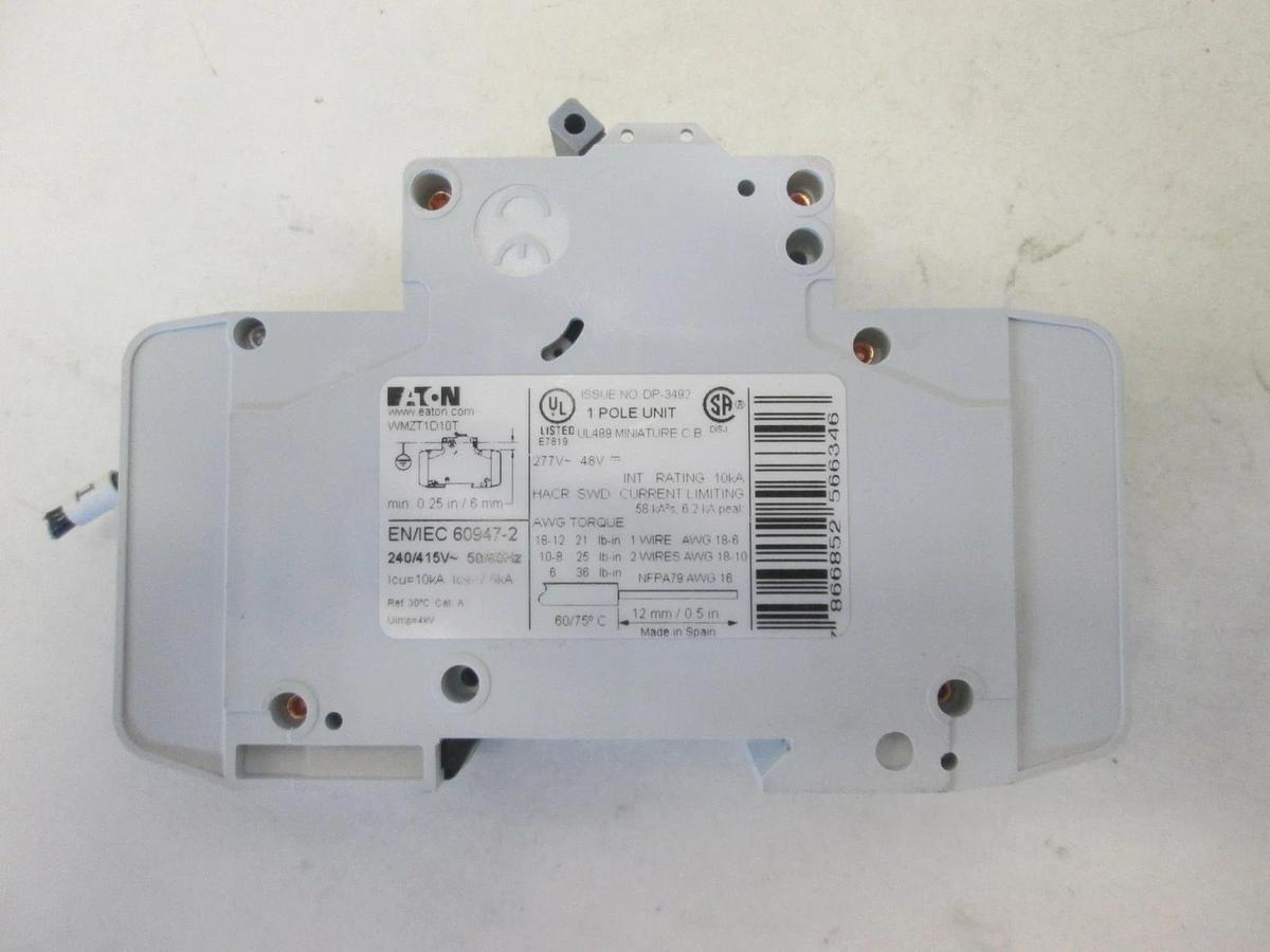 Used Eaton, Single Pole Circuit Breaker, WMZT1D10T, Used, Lot of 4