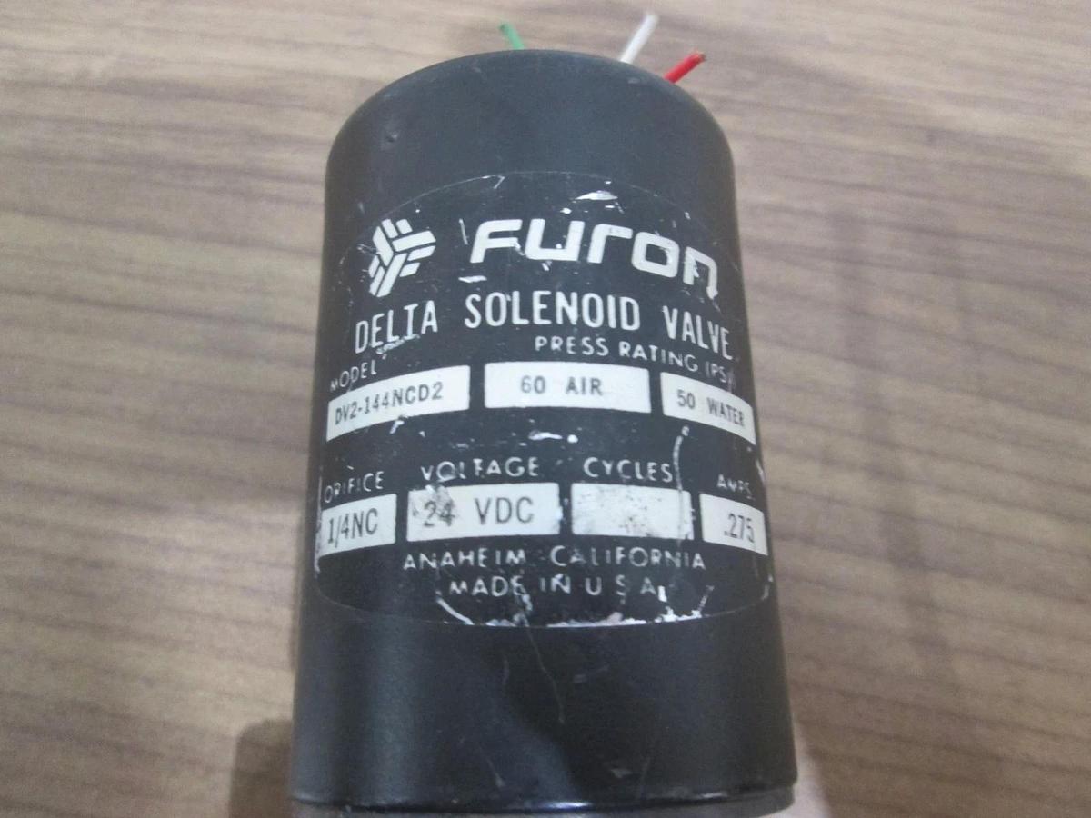 Used Furon, DV2-144NCD2, Delta Solenoid Valve, 1/4 Orifice, 24 VDC, .275A, Used