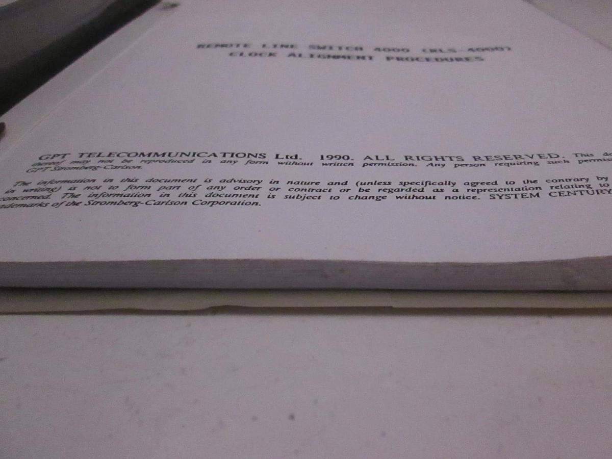 Used Stromberg-Carlson Remote Line Switch 4000 Clock Alignment Procedures, Used
