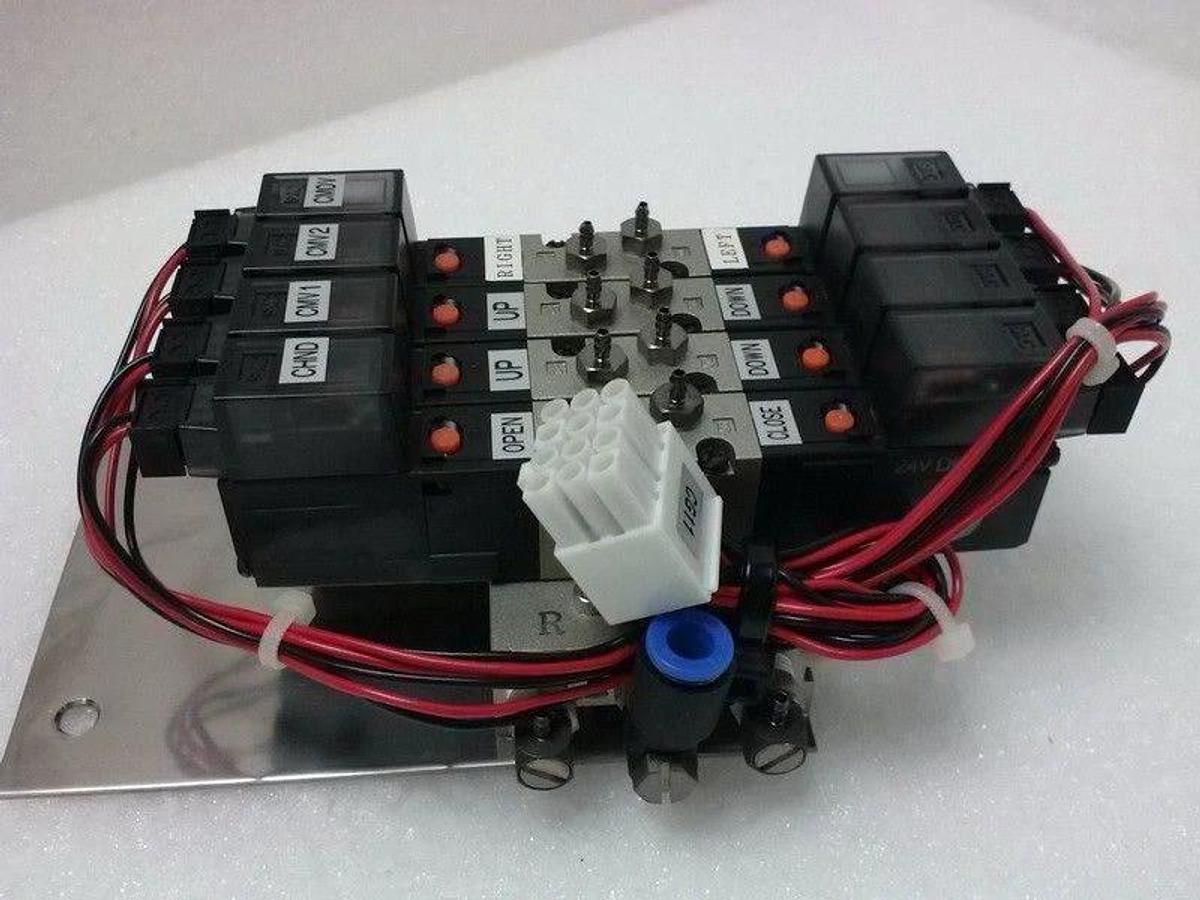 Used TEL Loader Unit, SMC 10-VZ3223 Pneumatic Valve Assembly w/ 4 Valves, Used