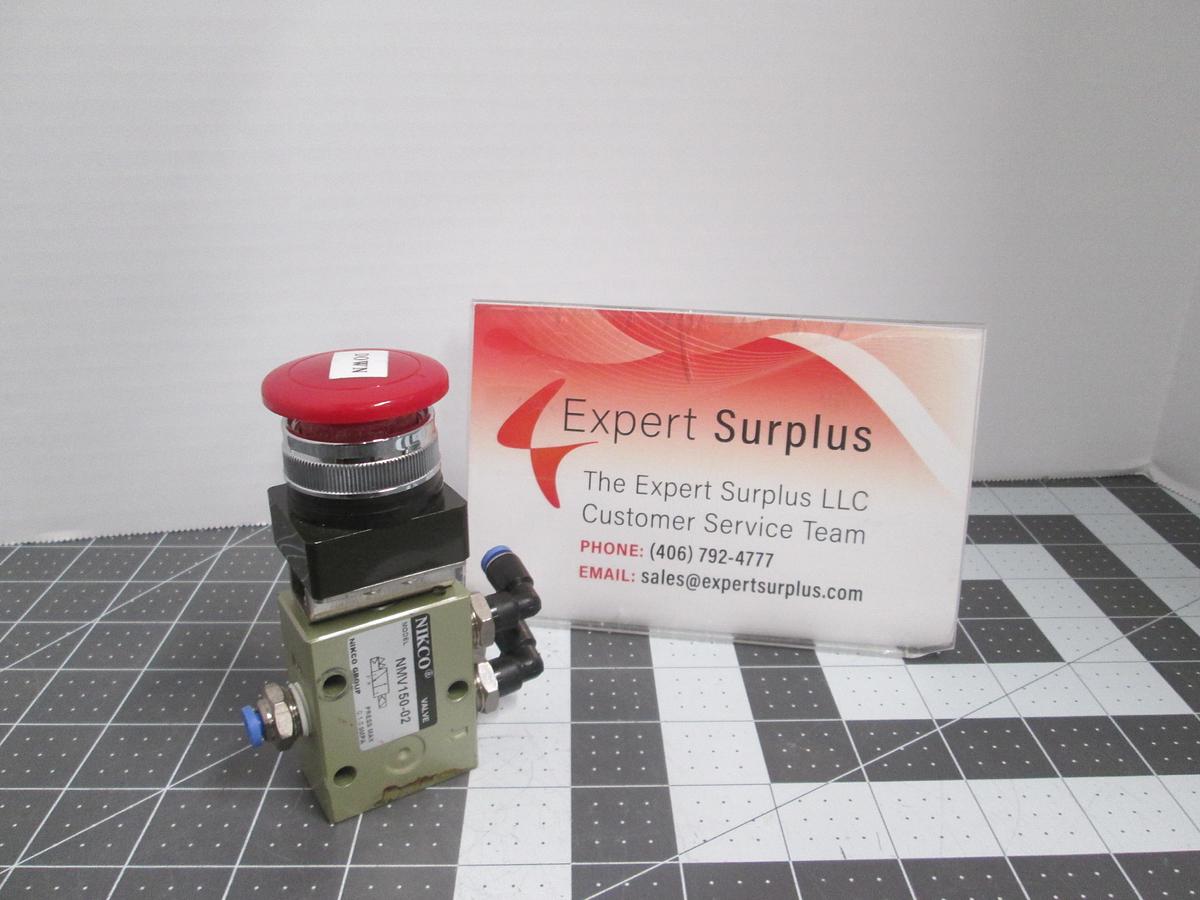 Used Nikco Group NMV150-02 Pneumatic Push Button Valve Mechanical Control Red Cap